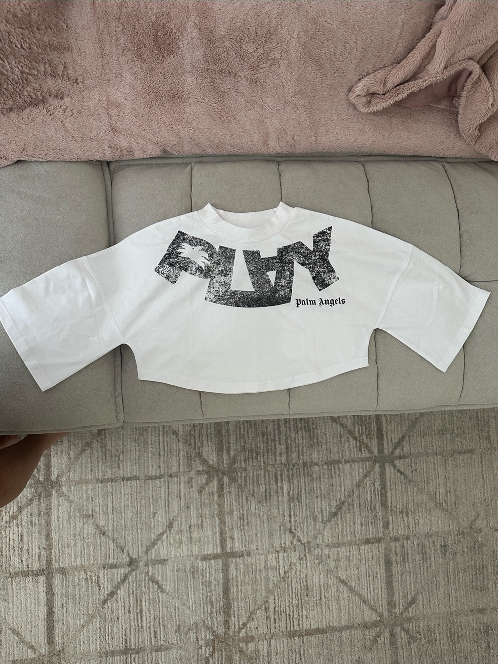 Palm Angels White Black Logo crop tee
